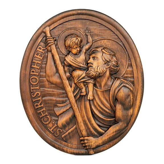 Saint Christopher Patron Saint of Travelers Saint Image Engraved Praying Catholic Wall Hanging Ornament