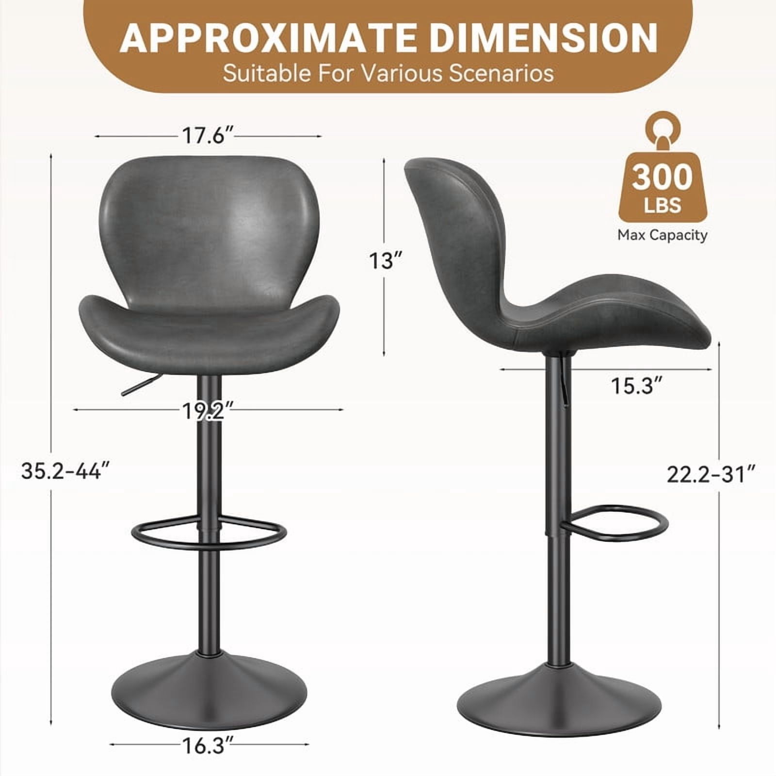 Hawsaiy Modern Adjustable Bar Stool Set of 2 with High-Density Foam Padding