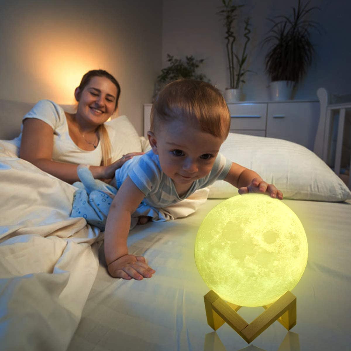 Moon Lamp 3D Printed Dimmable Timer Moonlight Lunar Night Lamp Decor Birthday Gifts for Lover Kids Friend Party Bedroom 4.7 Inch 16 Colors with Stand & Remote & Touch Control & USB Rechargeable