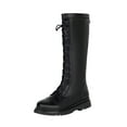 thumbnail image 4 of Girls Boots Cap Toe Knee High Riding Booties Strappy Back Zipper Low Heel Fall Winter Fashion Casual Tall Boots Black 2 Big Kids, 4 of 5