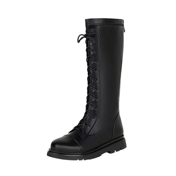 Gubotare Cowboy Boots Girls Girls Lace Up Boots Mid Calf Combat Boots Leather Side Zipper Boot Kids Cute Riding Boot Size 12.5 (Black,Little Kids 12.5)