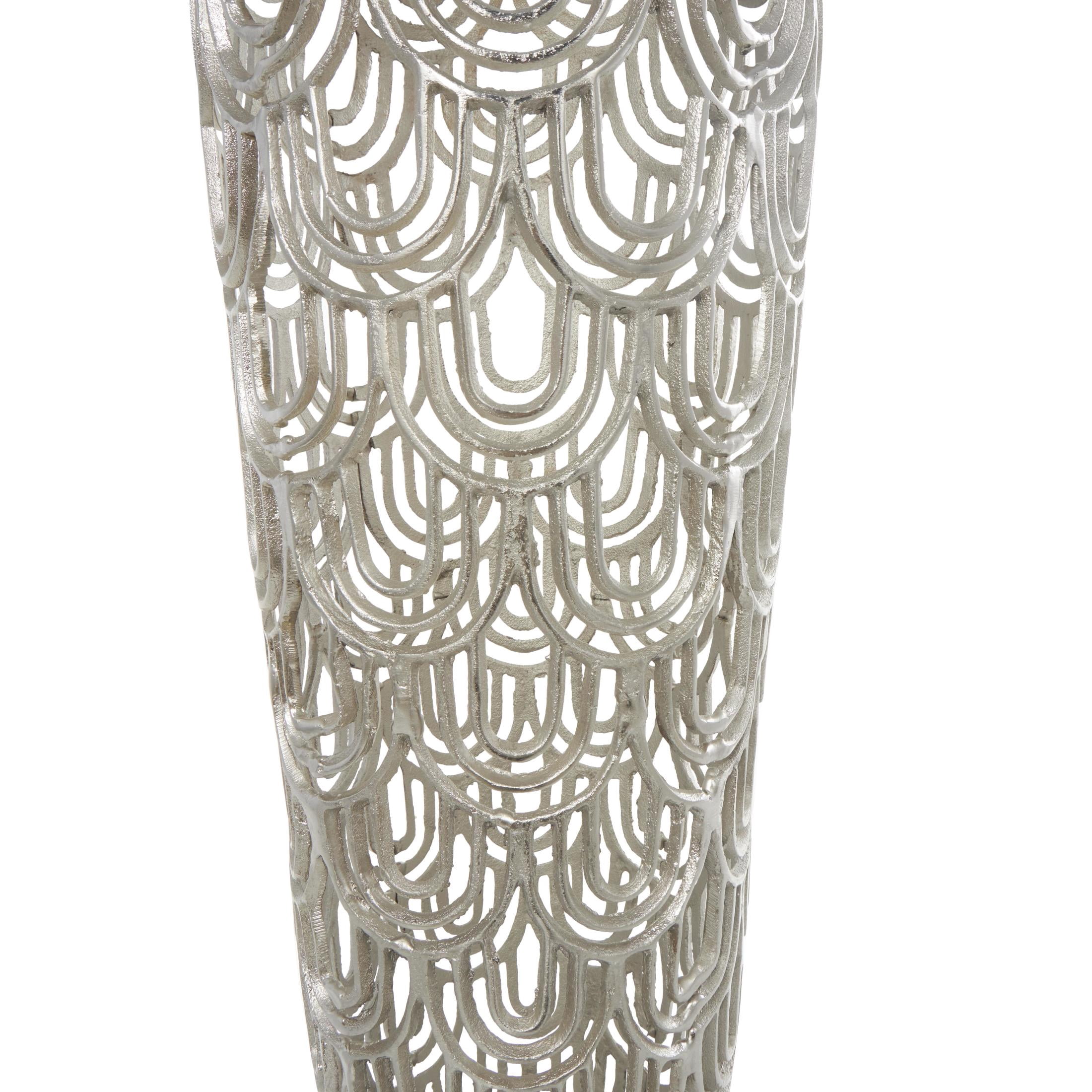 DecMode 35" Geometric Tall Art Deco Inspired Arched Silver Aluminum Metal Vase