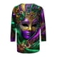 thumbnail image 5 of Ounisa 2025 Womens 3/4 Sleeve Tops Mardi Gras Costumes Fashion Round Neck Color Printed Blouse, 5 of 6