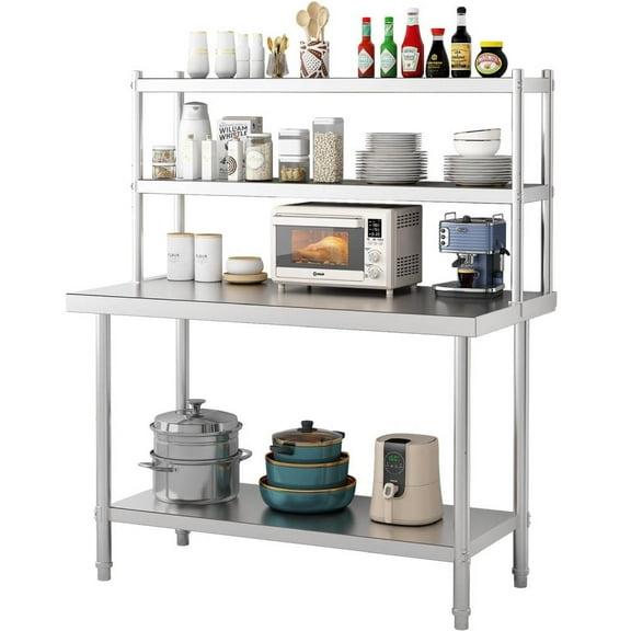 Yeeoy 48"x24" Stainless Steel Table with Overshelves, Commercial Kitchen Prep & Work Table, 4-Tier Metal Table Worktable Workstation, 1460 lb Capacity