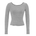 thumbnail image 4 of Seductiva Women's Oversized Long Sleeve T Shirts 2025 Women Summer Short/Long Sleeve Tops Backless Striped Shirts Going Out T Shirt Y2K Crop Blouse Boat Neck Outfit Fit Lightweight Tunic Shirts, 4 of 9