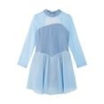 thumbnail image 2 of vastwit Kids Girls Figure Ice Skating Dress Long Sleeve Rhinestone Sheer Mesh Ballerina Dancewear Sky Blue 14, 2 of 7