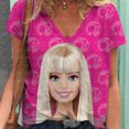 thumbnail image 2 of Camiseta de manga corta con cuello en V, camiseta de moda para mujer, camiseta básica con estampado de princesa Barbie, ropa de calle de verano de talla grande, 2 of 4