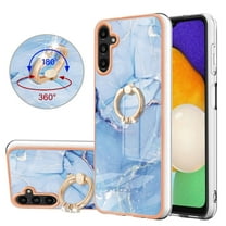 SaniMore for Samsung Galaxy A25 Case, Marble Pattern 3 in 1 Heavy Duty Shockproof Full Body Hard PC IMD Bumper Drop Protective Women Girls Cover Rotating Ring Bracket Stand for Galaxy A25, Blue