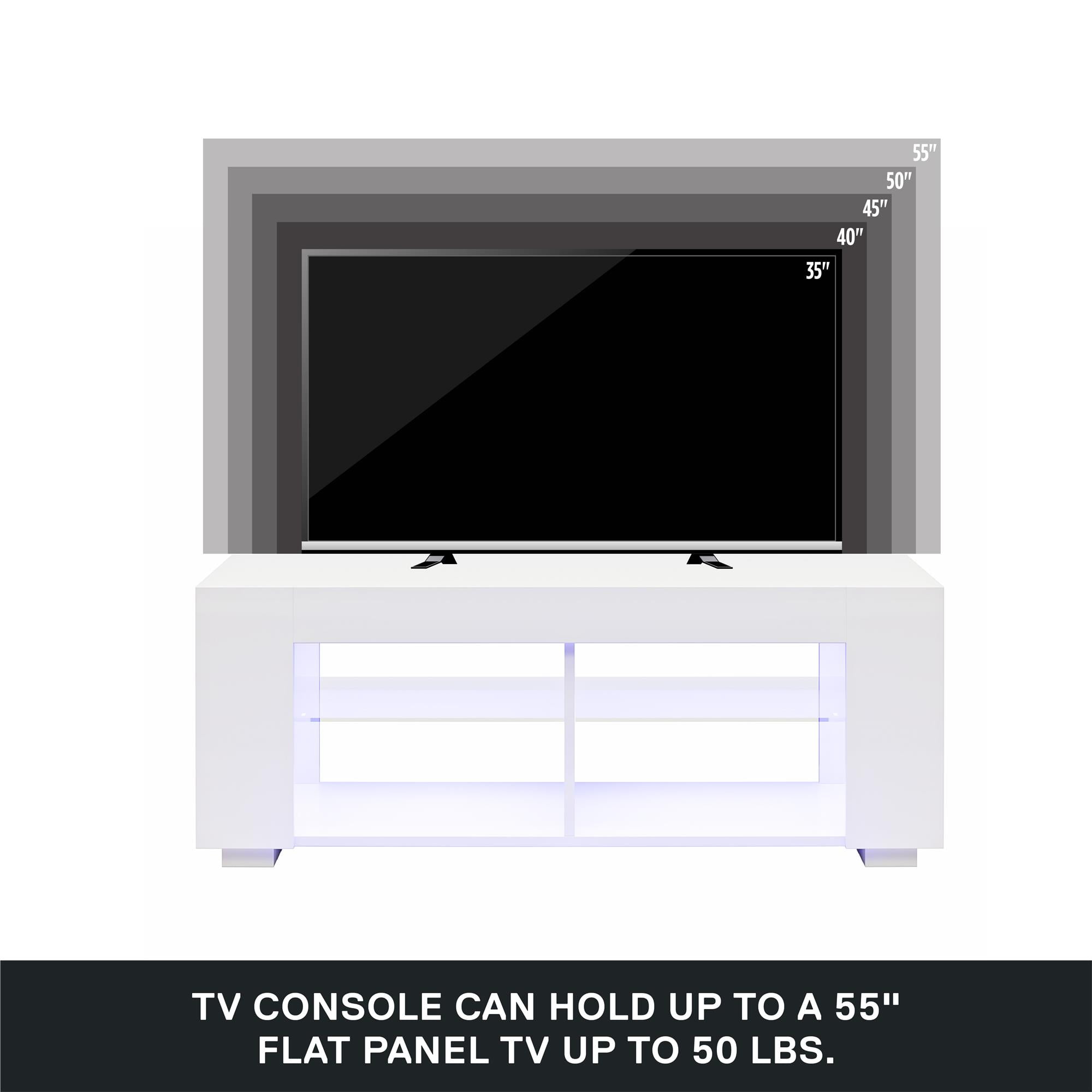 NTense LED TV Stand with Glass Shelves for TVs up to 55", White Gloss