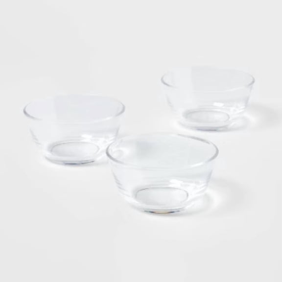 8oz 3pk Plastic Mini Bowls - Clear Snack Bowls, Dishwasher-Safe, Small Round Dining Set