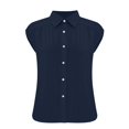 thumbnail image 5 of Blue Womens Blouses Women's Elastic Cuffs Cotton Linen Button Up Shirt for Daily Casual Commuting Ladies Tops and Blouses, 5 of 6