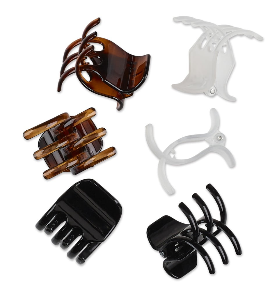 Scunci Claw Clips, Adjust to Most Hair Types, in Black, Tortoise Shell, and Clear, 6ct