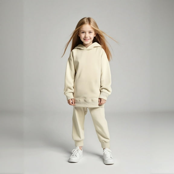 Tracksuit Athletic Sweatsuits Sets 2PC Long Sleeve Khaki Soft Hoodie and Jogger Sweatpants Warm Fall Winter Clothes 2-3 Years Girls Outfits Boys Girls Fashion