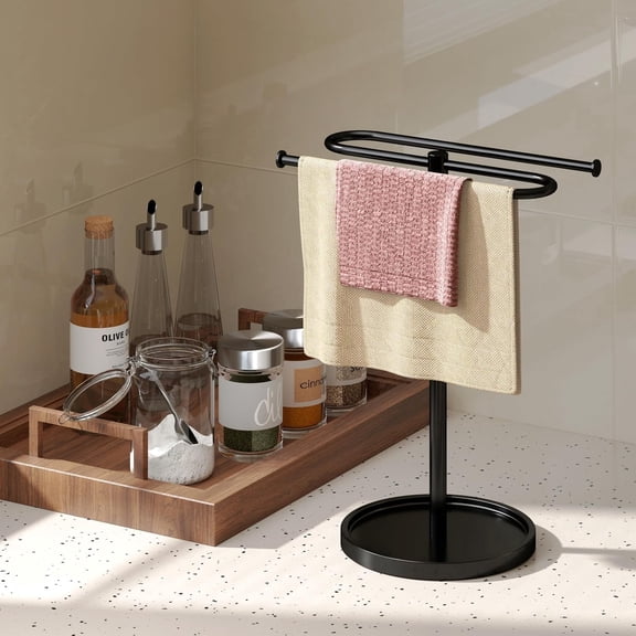 Black S-Shape Countertop Towel Rack, Stainless Steel, for Bathroom Kitchen, Holds 2 Towels