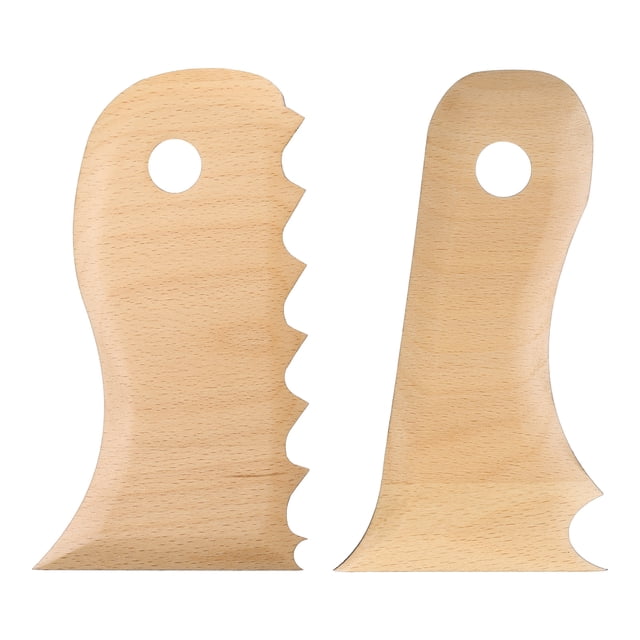 Uxcell 2pcs Pottery Ribs Trimming Tools Pottery Profile Curved Shaper Wave Design Tool Beech for Carving Ceramics Clay