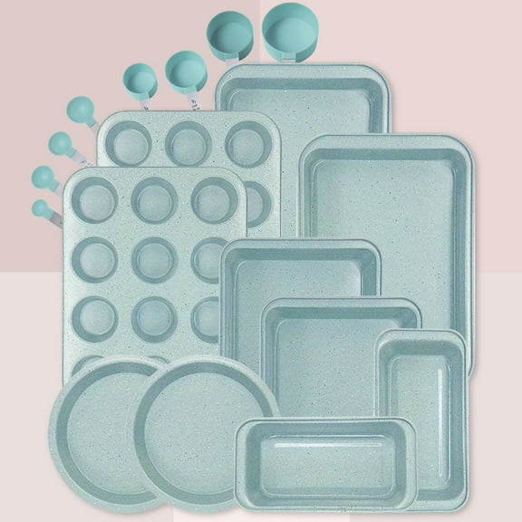 Bakeware Set Baking Pan Set Non-Stick Kitchen Oven Round/Square Cake Pan, Muffin Pan, Baking Pan, Cookie Sheet Set Baking Supplies Christmas Blue Snowflake Pattern