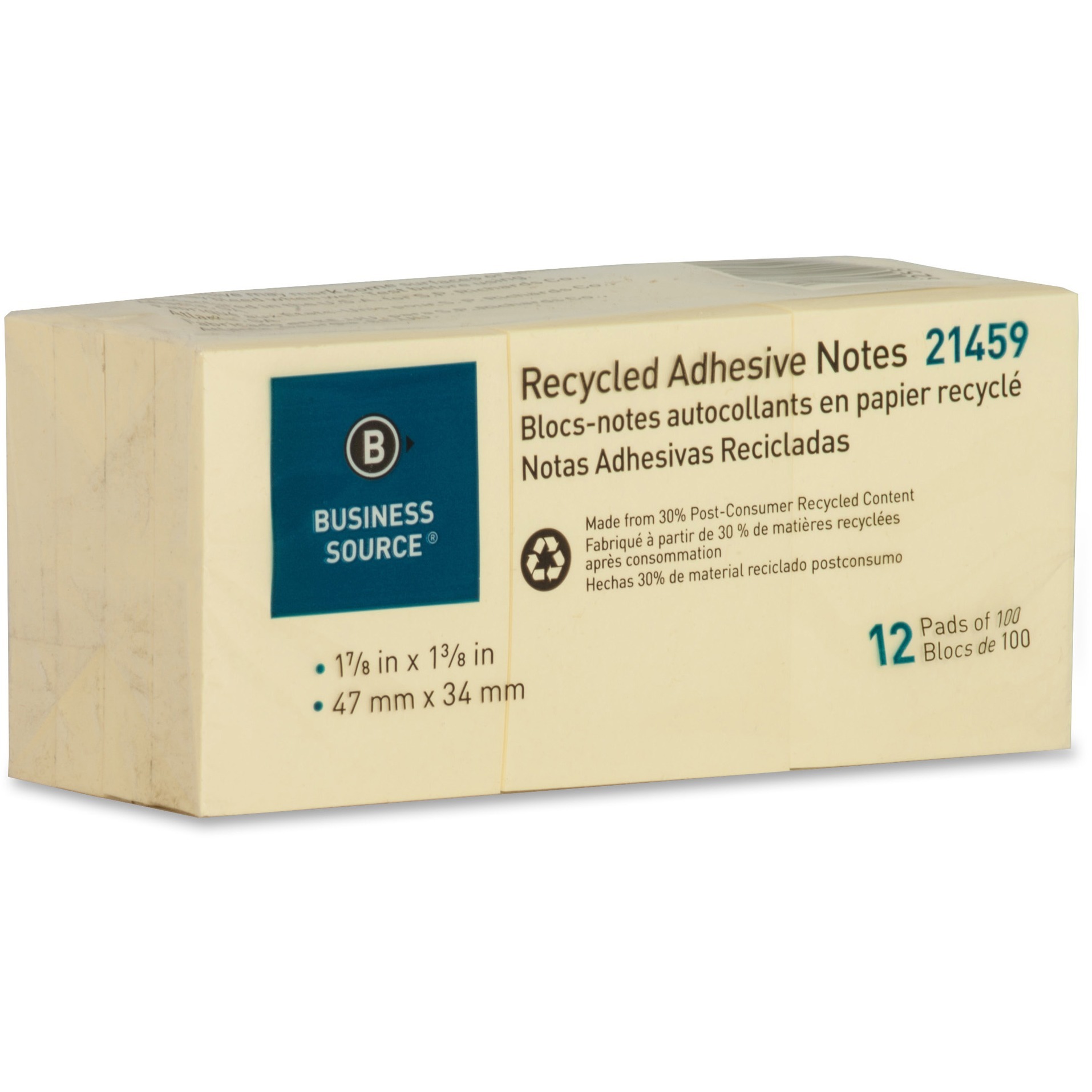 Business Source, BSN21459, Yellow Adhesive Notes, 12 / Pack, Yellow