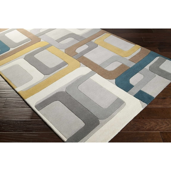 Hauteloom Harlech Wool Living Room, Bedroom Area Rug - Contemporary - Navy, Gray, Mustard - 10' x 14'