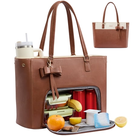 LOVEVOOK Work Tote Bag with Lunch Compartment, 3 in 1 Laptop Tote Bag for Women with Giant Tumbler Holder for Teacher, Nurse, Travel, Office, Daily
