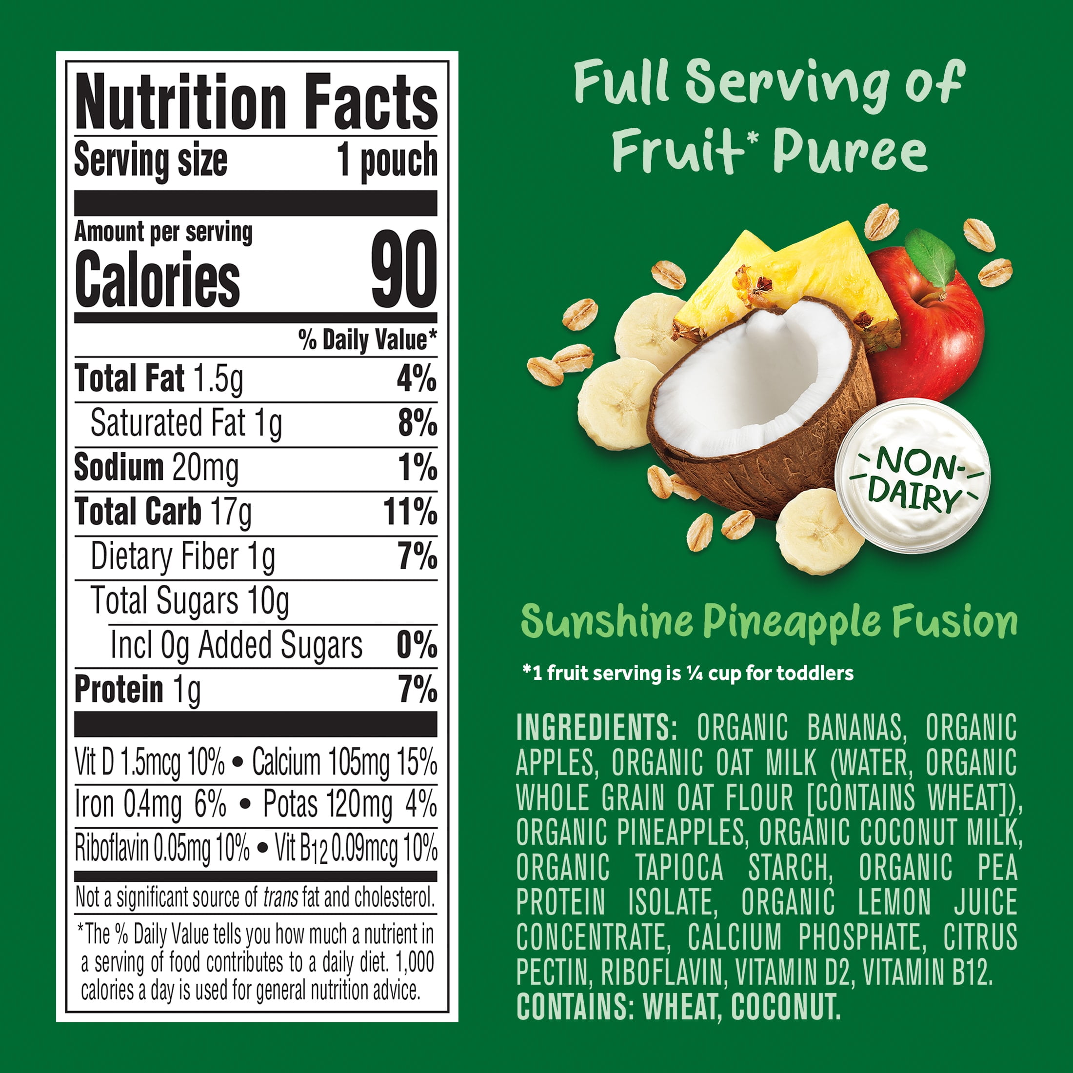 Gerber Toddler Baby Food, Sunshine Pineapple Fusion, Fruit and Yogurt Alternative with Oat and Coconut Milk, 3.5 oz 12 ea