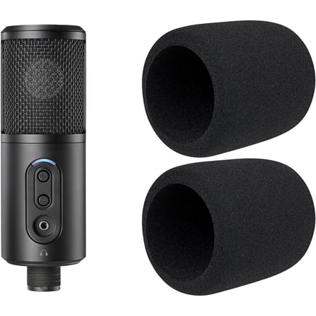 SOULWIT 2Pcs Microphones Pop Filter for Audio-Technica ATH ATR2500X-USB Cardioid Condenser, Protective Mic Cover Windscreen Foam - Black