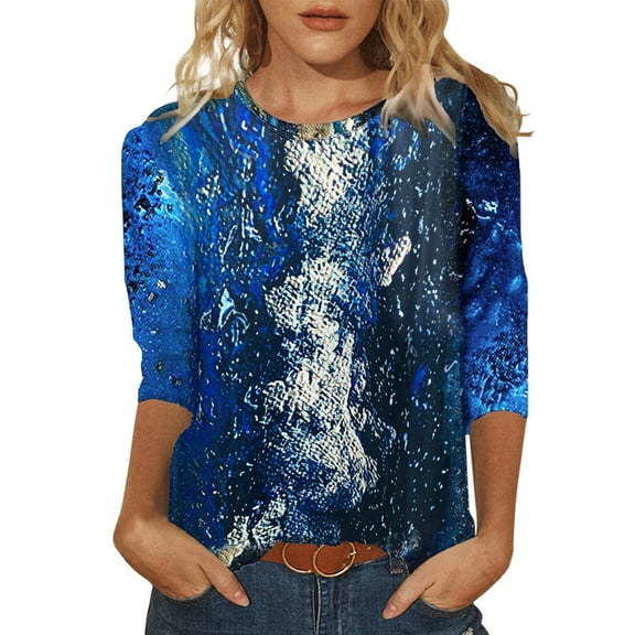 Ukumplol Long Sleeve Shirts for Women Going Out Tops for Women Crew Neck Tee Fashion Sleeves Mid Length Women's Spring Tops Printed Casual Women's Blouse Graphic Tees for Women Black L