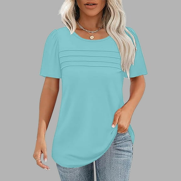Maqroz Womens T Shirts Loose Fit Cotton Crew Neck Solid Short Sleeve Tunic Tops Summer Vacation Casual Basic Tee 2026 Light Blue M