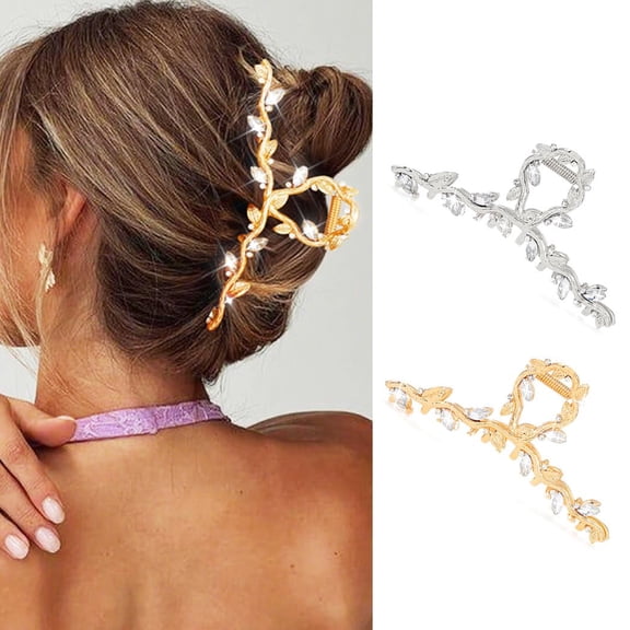 Rhinestone Claw Clips Gold Metal Hair Claw Clips for Thick Hair Large Fancy Hair Clips Hair Accessories for Women Pack of 2