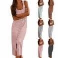 thumbnail image 6 of Lovskoo 2024 Women Casual Sleeveless Striped Tank Midi Dresses Spring Button Front U Neck Bodycon Dresses T Shirt Summer Dress Gray 2XL, 6 of 6