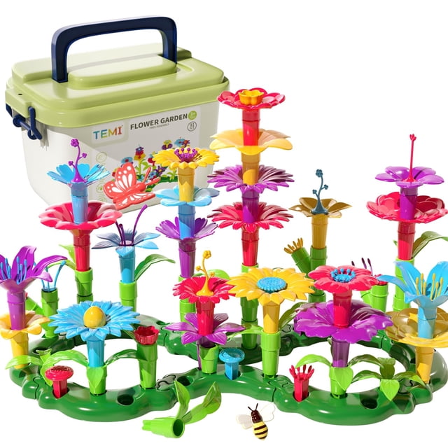 Juguete de construcción de jardines con flores TEMI, 138 unidades, para niños de 3 a 6 años