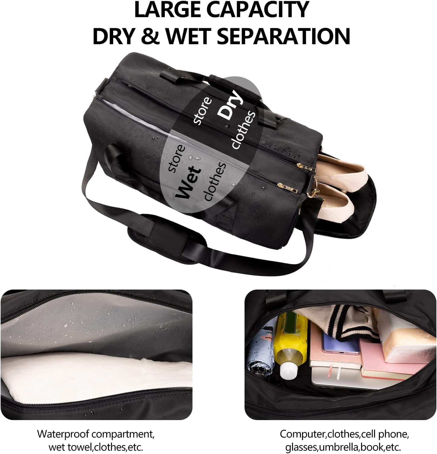 Gym Duffle Bag Dry Wet Separated Gym Bag Sport Duffle Bag Training Handbag Yoga Bag with Extra Drawstring Backpack