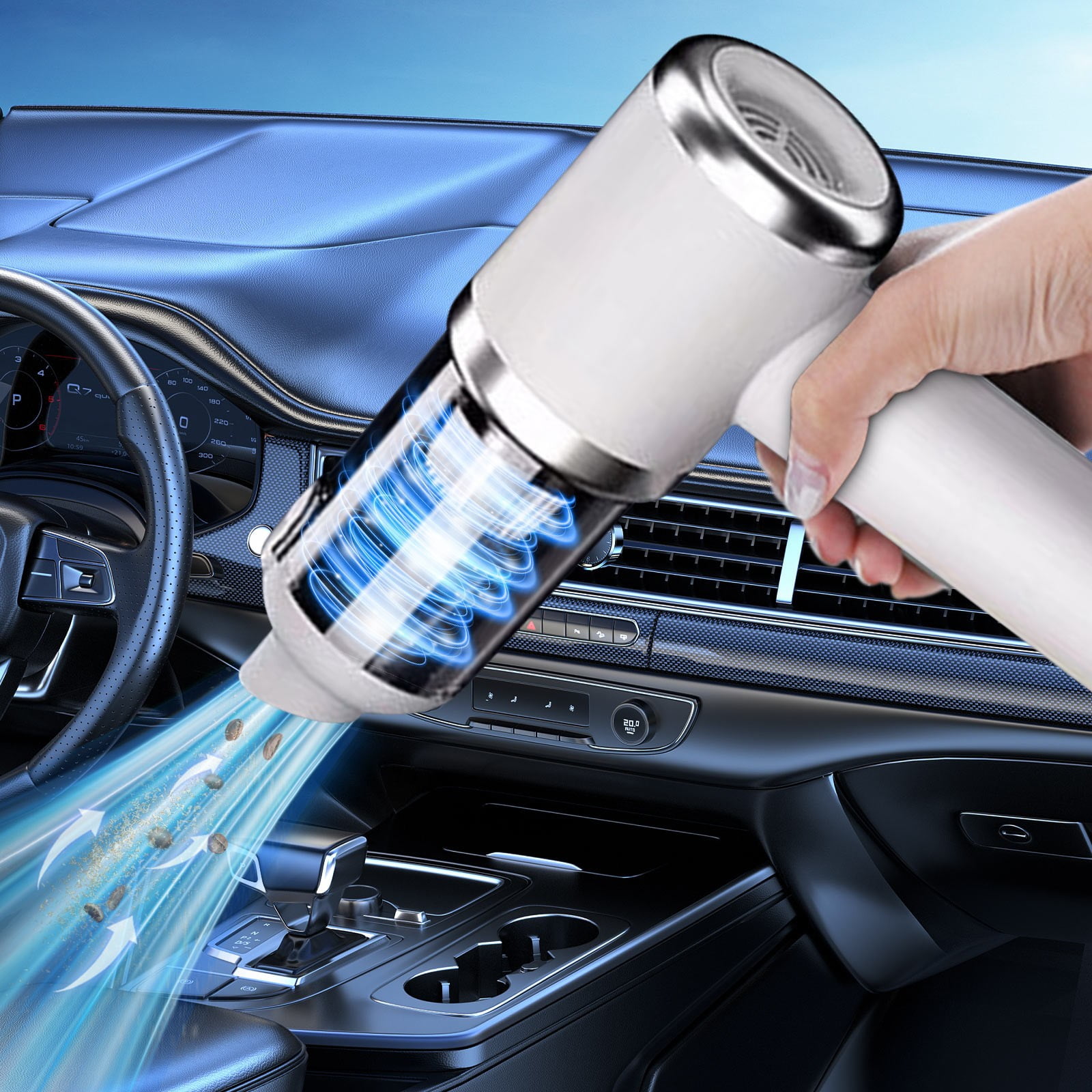 Rechargeable Handheld Vacuum Cleaner - 120W High Power 5000PA Suction, 4000mAh Battery - USB Portable Car & Home Vacuum with 6 Attachments for Pet Hair/Dusts (0.88lbs, White)