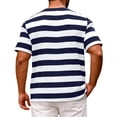 thumbnail image 4 of T-Shirt Décontracté à Rayures pour Hommes, Col Rond, Manches Courtes, Ajusté, Tissu Doux, Été, Plage et Rue, Bleu, P, 4 of 4