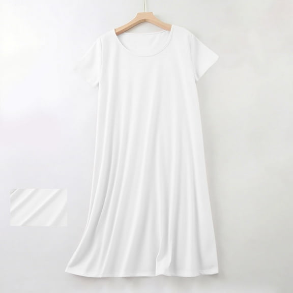 Women's Solid Color Round Neck Short Sleeve Pajamas - Soft and Breathable Sleepshirt for Comfortable Nightwear, Limited Time Offer Under 10 Dollars