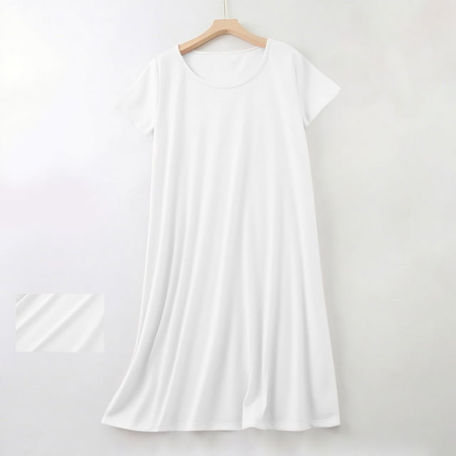 Pijama de manga corta con cuello redondo y color liso para mujer, ropa de casa, camisón corto de algodón para mujer