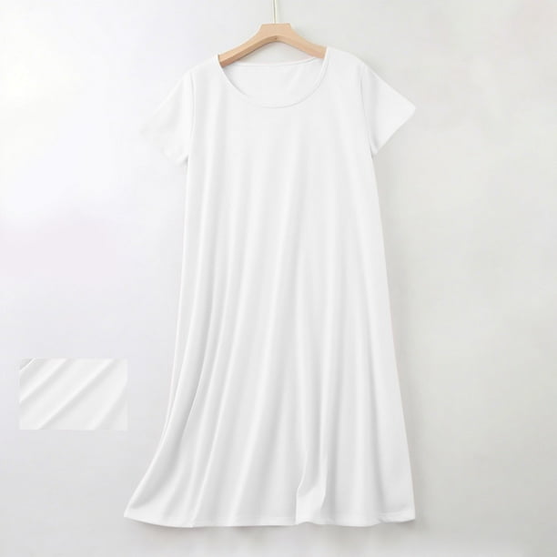 Pijama de manga corta con cuello redondo y color liso para mujer, ropa de casa, camisón corto de algodón para mujer
