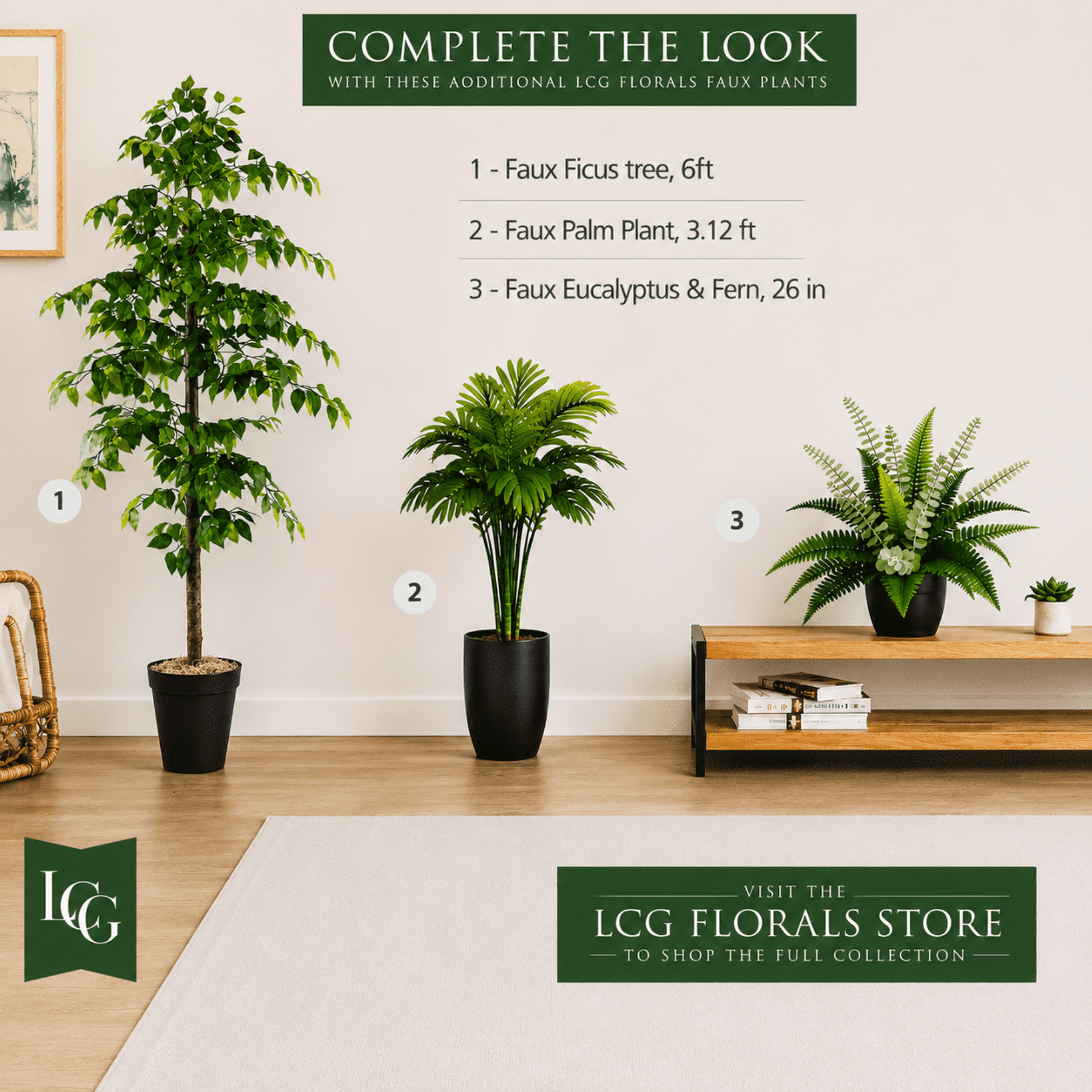 Artificial Tree, 6ft Faux Designer Ficus Tree in Black Nursery Pot by LCG Florals, Indoor Tree for Living Room, Office, and Home Décor