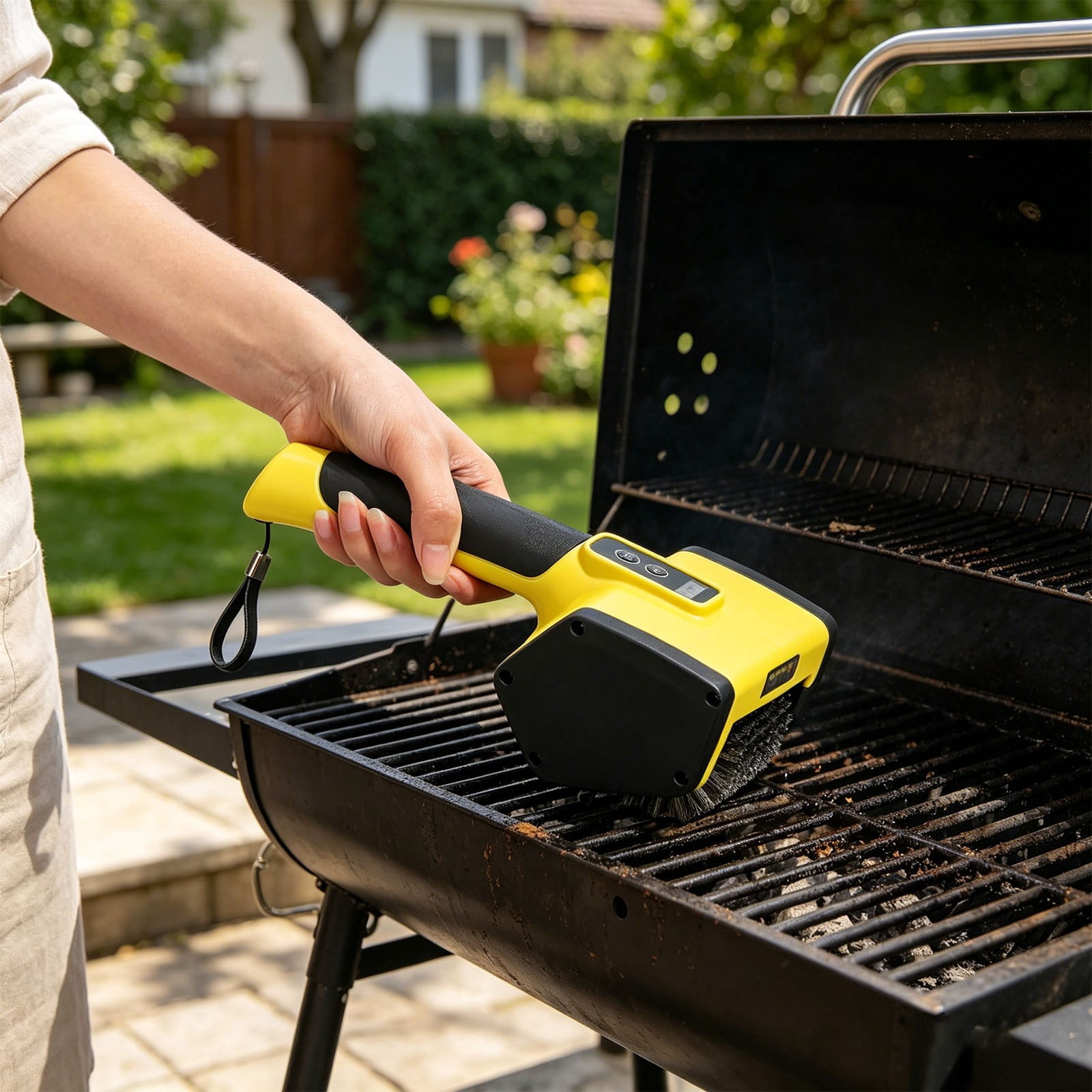 ZOURIH Electric Grill Brush,Cordless Rechargeable BBQ Grill Cleaner with Stainless Steel Rotary Brush Head,Scraper and LED Display,Shed-Resistant Bristle for Camping,Patio and Barbecue Grates,Yellow