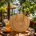 thumbnail image 2 of Dtchengua Round Rattan Bag, 16" Hand-woven Wicker Basket Purse, Boho Crossbody Handbag With Strap Handle, Retro Summer Beach Straw Tote Clutch for Women, 2 of 7