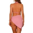 thumbnail image 3 of Conjuntos de bikini de 3 piezas para mujer, con escote halter, trajes de baño de malla con pareo y falda de playa, traje de baño pequeño en color rosa, 3 of 5