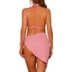 thumbnail image 3 of Conjuntos de bikini de 3 piezas para mujer, con halter, malla hueca y pareo, falda de playa, traje de baño grande en color rosa, 3 of 5