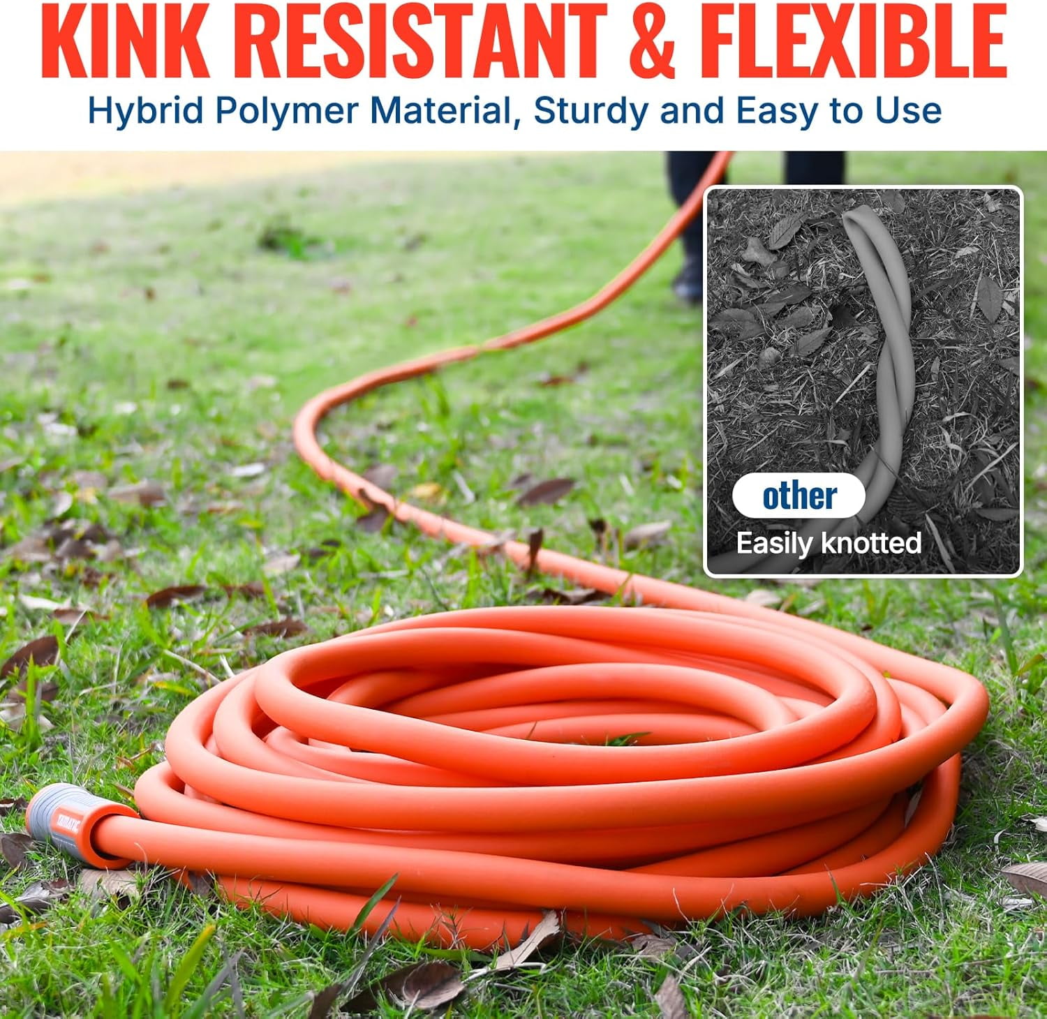 YAMATIC Garden Hose 75 ft 5/8", Flexible Water Hose, Burst 600 PSI Orange Polymer Heavy Duty Hose