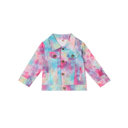 

Canrulo Autumn Winter Infant Baby Girls Jacket Tops Tie-Dye Printed Long Sleeve Single Breasted Turn Down Collar Coats Blue Pink 2-3 Years