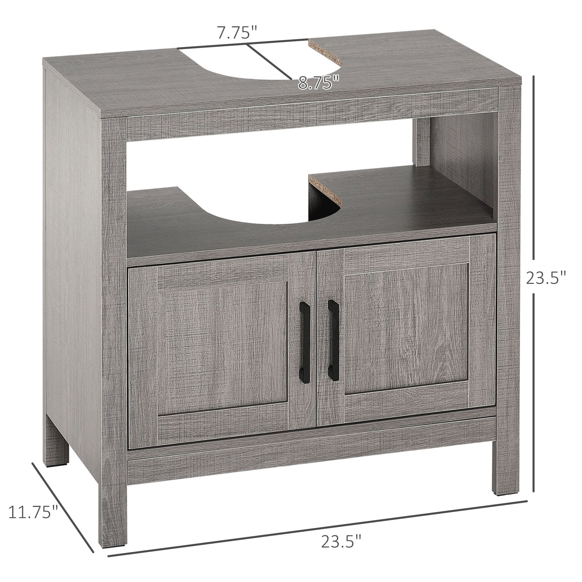 kleankin Pedestal Sink Storage Cabinet, Bathroom Under Sink Cabinet with 2 Doors and Open Shelf, Bathroom Vanity, Gray