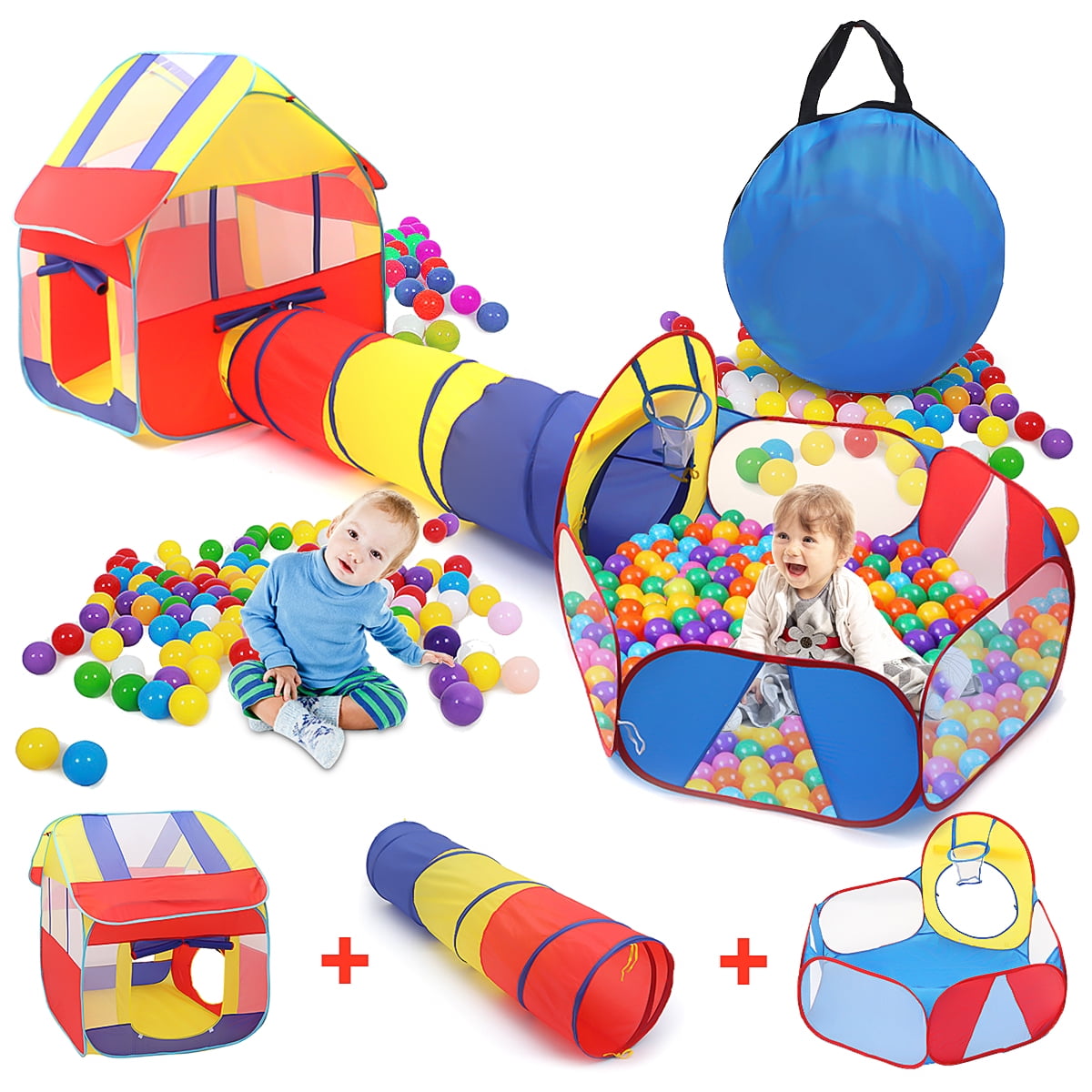 5pc Playhouse Jungle Gym Pop Up Tents Tunnels & Basketball Pit Boys/Girls Babies 