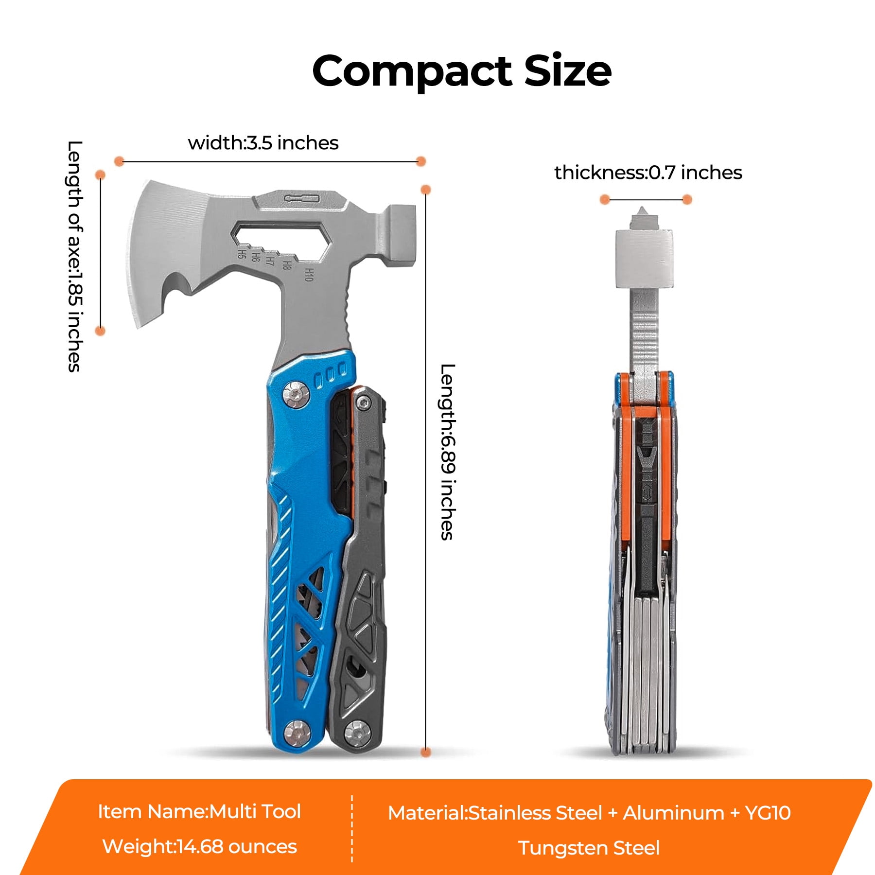 Outdoor Multi-Functional Axe Vehicle-Mounted Hammer Firewood Splitter Tactical Axe Camping Survival Woodcutting Axe Combination Tool-Perfect Gift for Men