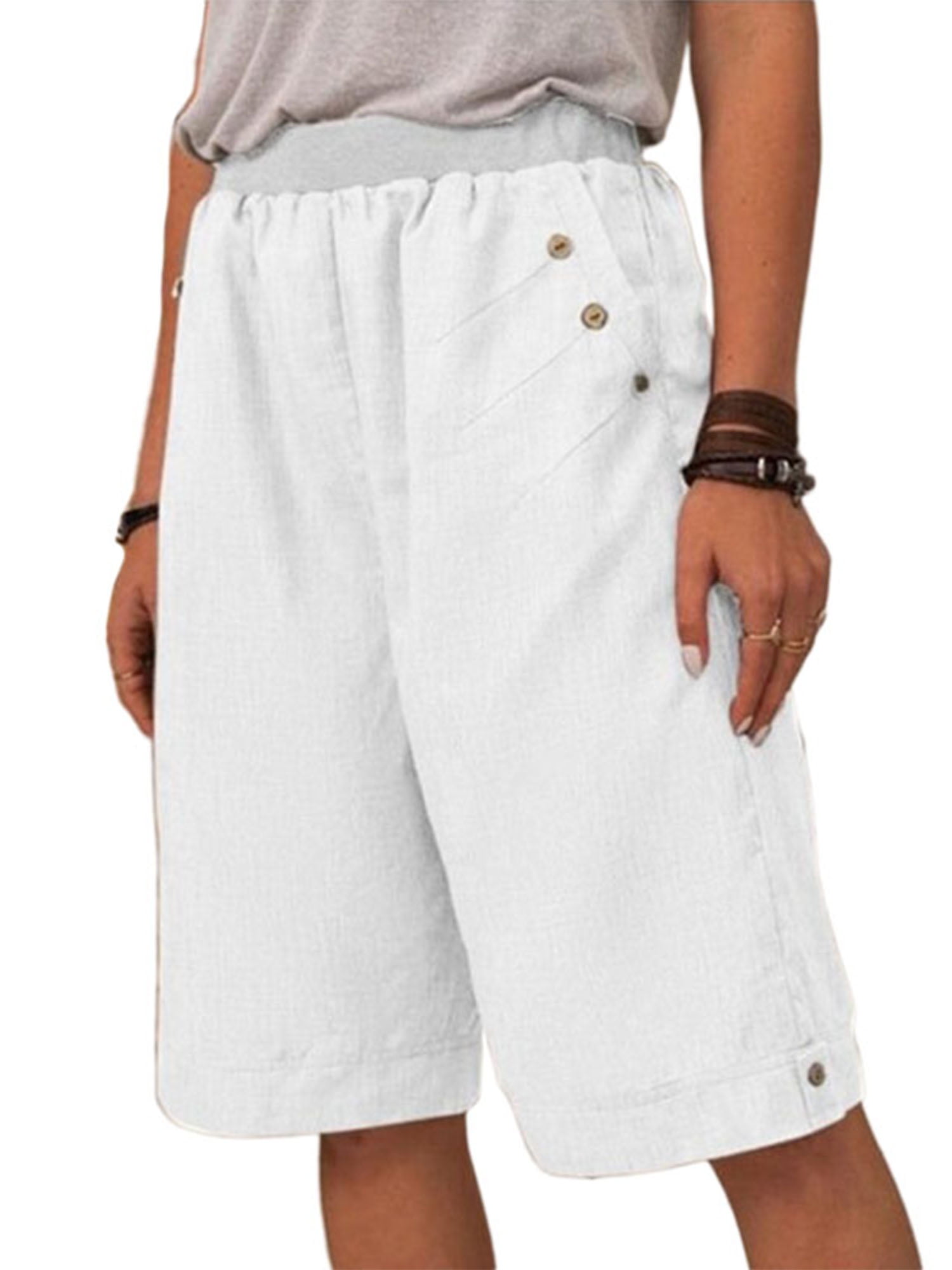 Women Bermuda Capri Trousers Lady Summer Beach Cropped Pants Casual Loose Shorts 