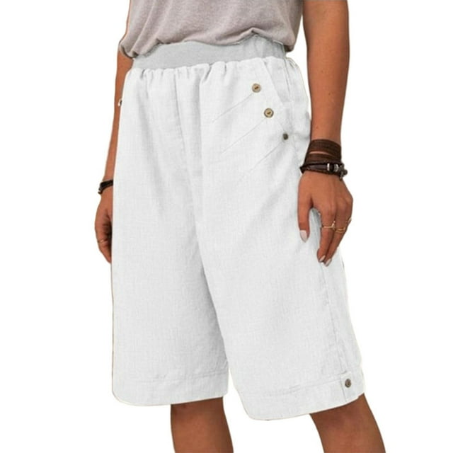 LUXUR Short Bermudas pour Femmes Mini Pantalon Hot Pants Couleur Unie Shorts de Plage Décontractés Bas Taille Élastique Blanc G