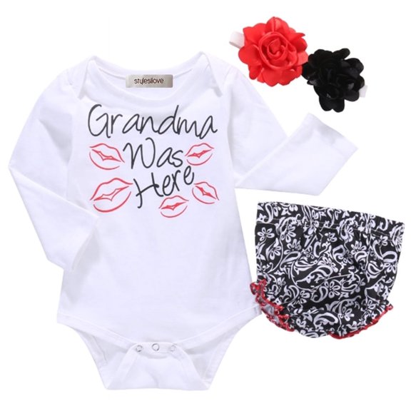 StylesILove Baby Girl "Grandma was Here" Cotton Top and Bloomer with Headband 3pcs Outfit Set (100/12-18 Months)