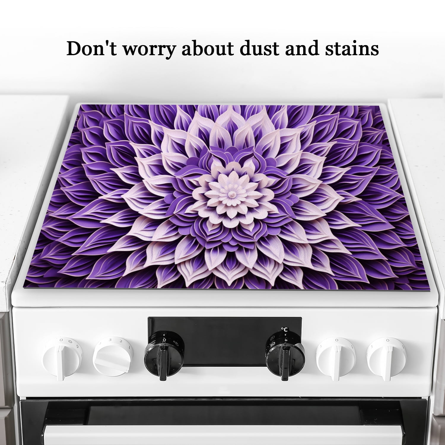 Square Stove Top Covers for Electric Stove, Purple Mandala Heat Resistant Countertop Cover Protector, Foldable Washable Glass Cooktop Range Mat for Kitchen RV (28×20 Inch)